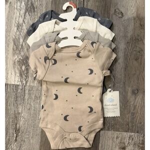 NWT Cloud Island Newborn 4 pack Short Sleeve Cotton Bodysuit Moon Stars Unisex